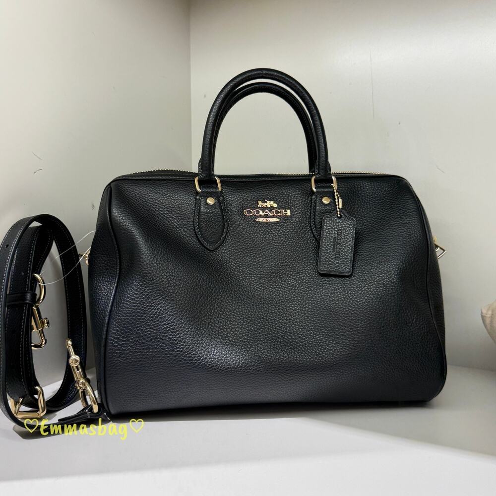 NWT Coach Rowan Large Satchel Bag CES11 pebbled leather/Gold/Black - Picture 8 of 9